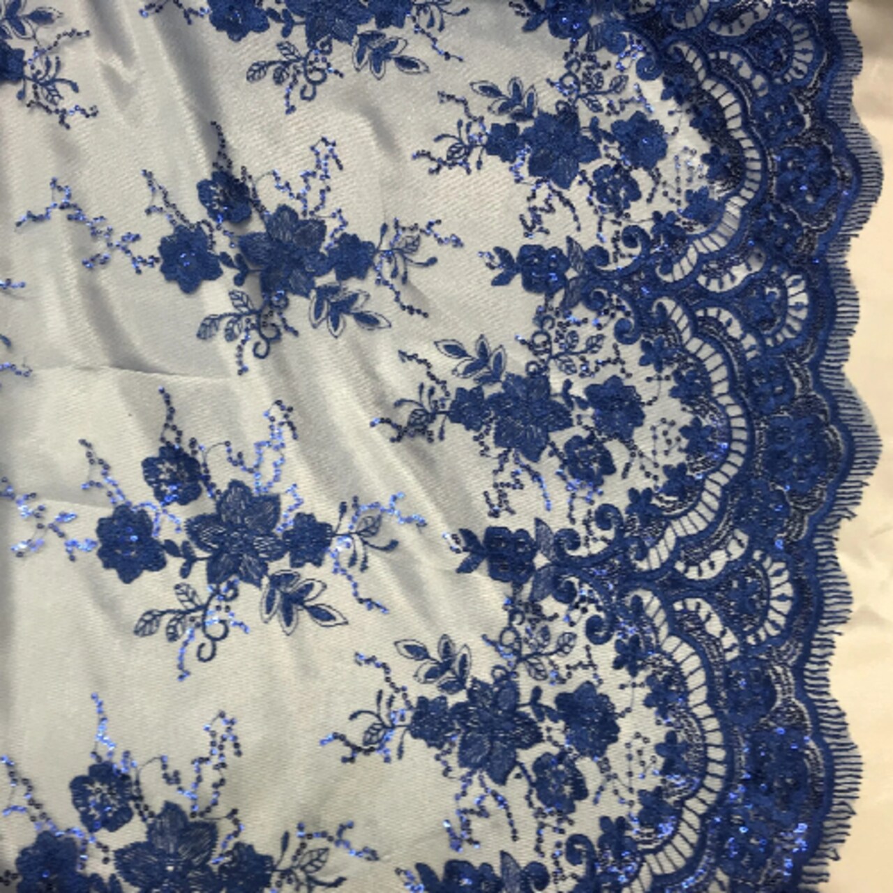1 Yard Royal Blue Sequin Lace Fabric Embroidered Mesh for Dresses Veils Table Overlays 51" Width